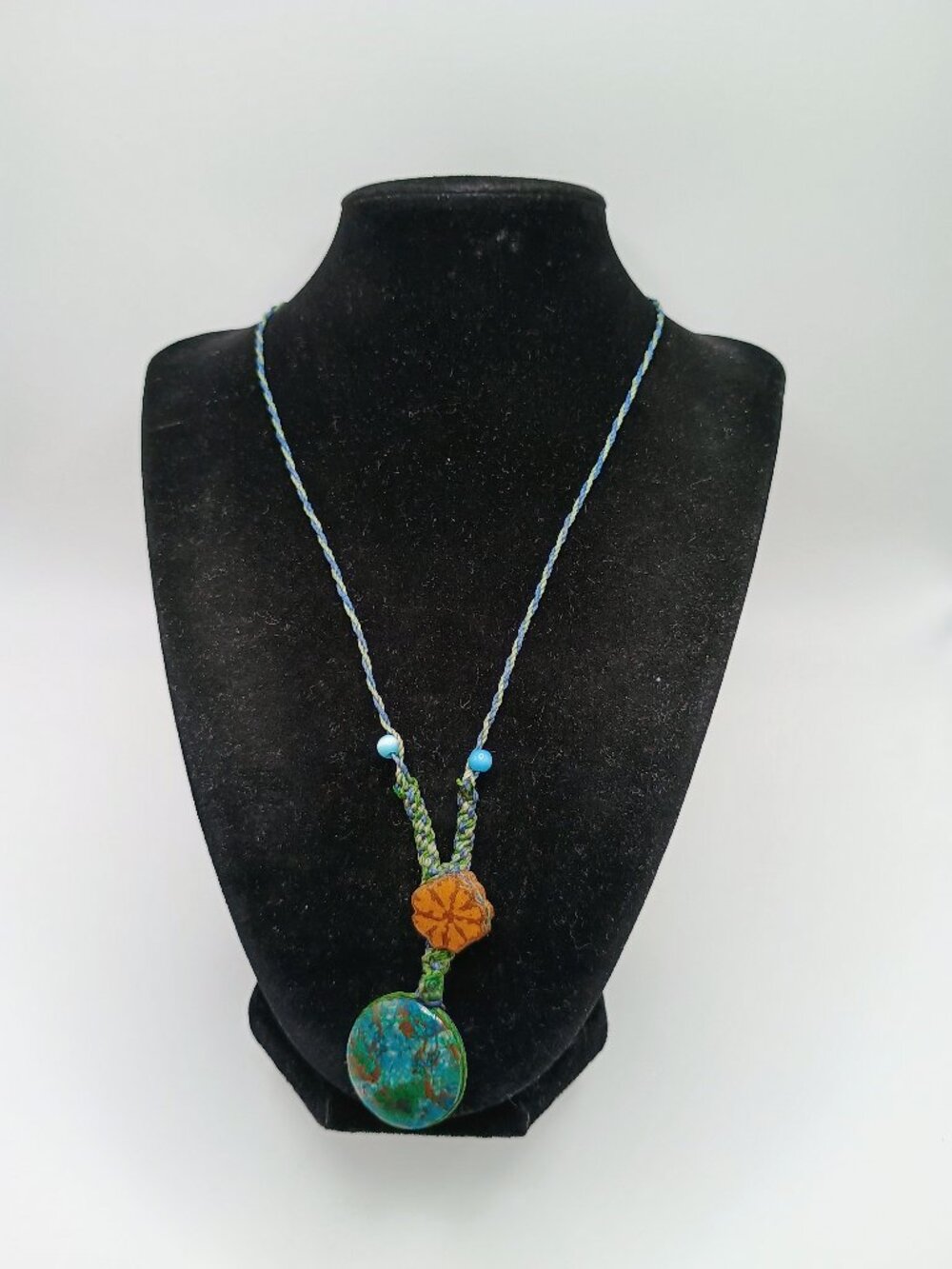 Macrame Necklace with Natural Turquoise and Ayahuasca Flower